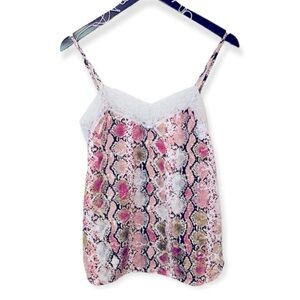 Tezenis Lace Trim Silky Snake Print Spagetti Strap Sleeveless Blouse Size Small